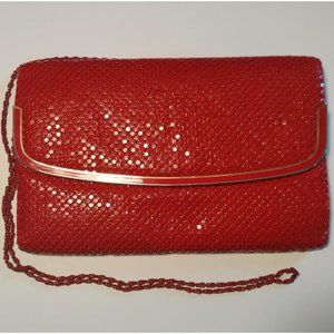 Vintage Mesh Sparkly Red Clutch Handbag